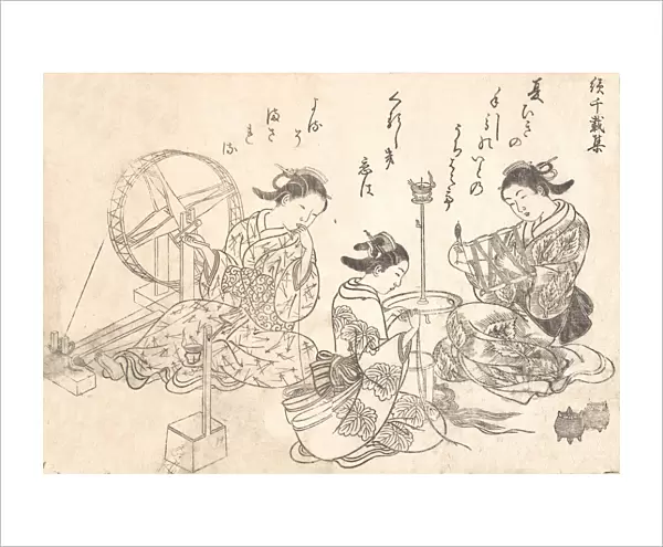 Three Courtesans Weaving Silk. Creator: Nishikawa Sukenobu