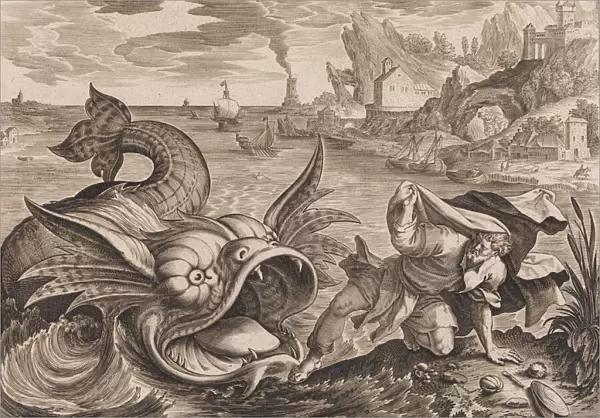 Jonah Cast on Shore by the Fish, ca. 1585. Creators: Antonius Wierix, Hieronymous Wierix