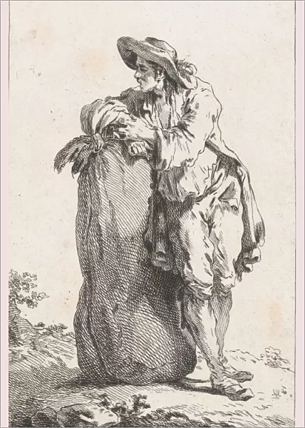 Peasant Leaning on a Sack of Grain, 1758. Creator: Catherine Francoise Beauvarlet