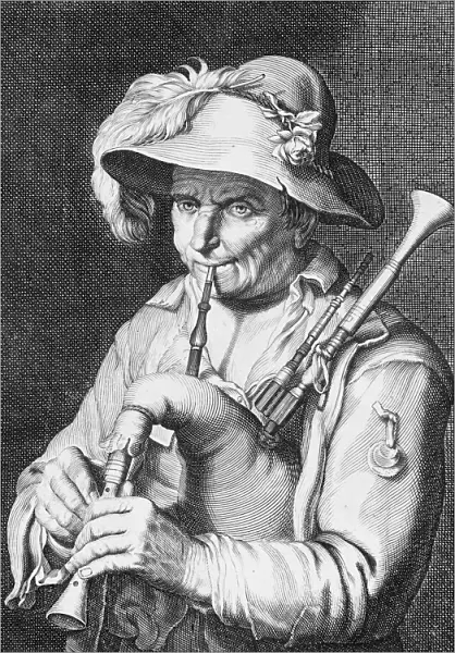 Man Playing Bagpipe, 17th century. Creator: Cornelis Bloemaert