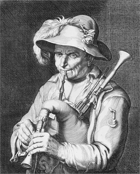 Man Playing Bagpipe, 17th century. Creator: Cornelis Bloemaert