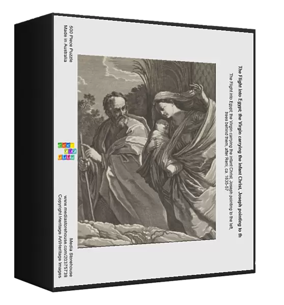 The Flight into Egypt; the Virgin carrying the infant Christ, Joseph pointing to th