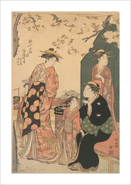 Portrait of the Courtesan Nioteru of the Ogiya, with Her Two Attendants Namiji and Ao
