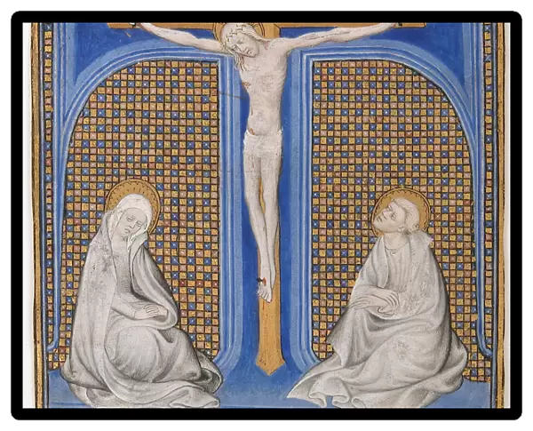 Manuscript Illumination with Crucifixion in an Initial T, from a Missal, French, ca. 1400