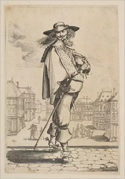 Gentleman with a Sword Before Some Buildings, 1629. Creator: Unknown