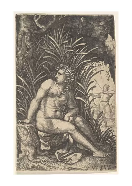 Cephalus and Procris: Procris turns her head over her right shoulder while seated nude in