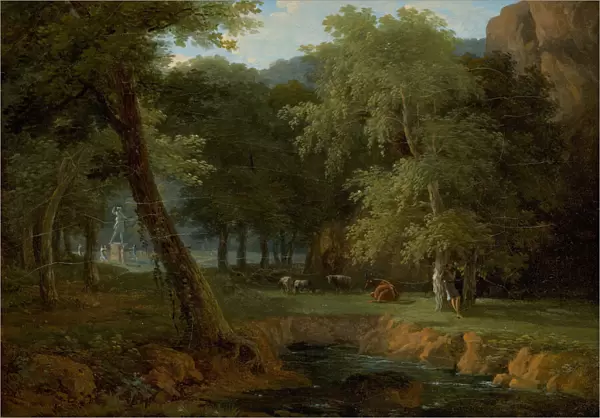 Woodland Scene with Nymphs and a Herm, c. 1810. Creator: Jean-Victor Bertin