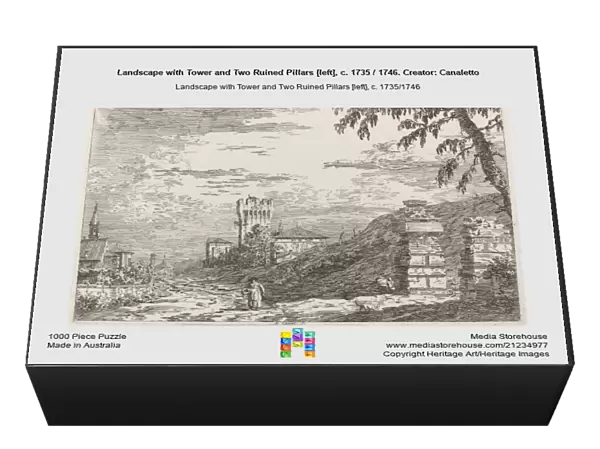 Landscape with Tower and Two Ruined Pillars [left], c. 1735  /  1746. Creator: Canaletto