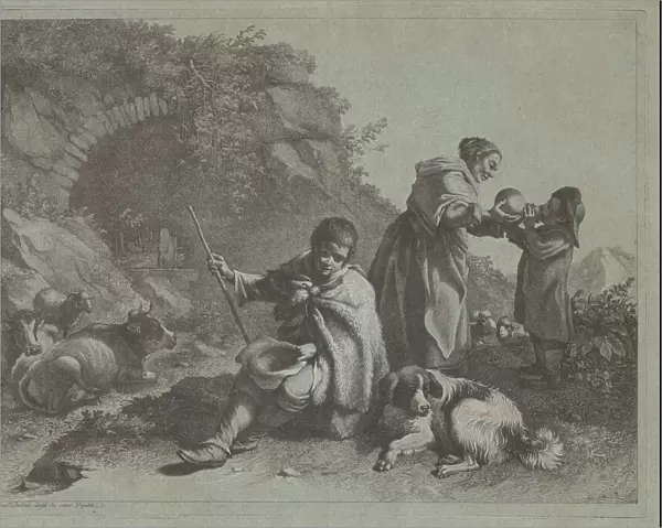 Seated Shepherd Boy and Woman Giving a Drink to a Child, 1759  /  1782