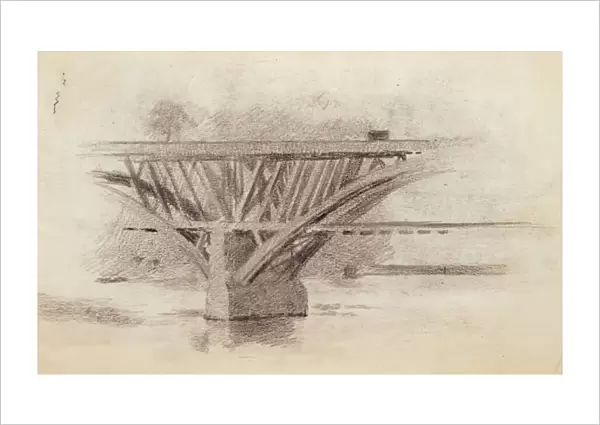 Drawing Of Girard Avenue Bridge  /  Verso Sketch Of An Oar, c. 1871. Creator: Thomas Eakins