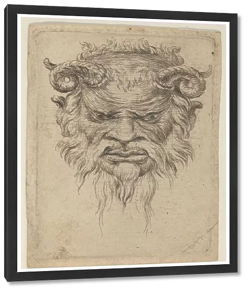 Satyr Mask with Curled Horns Looking Down, from Divers Masques, ca. 1635-45