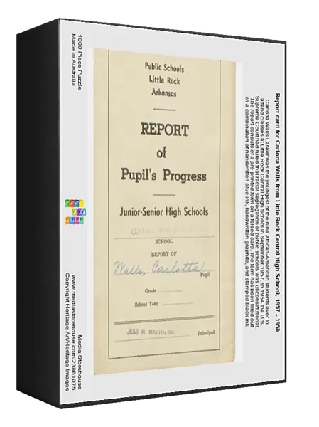 Report card for Carlotta Walls from Little Rock Central High School, 1957 - 1958