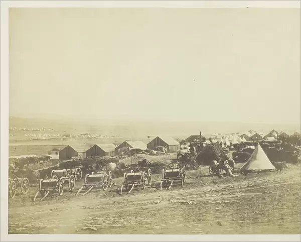Artillery Waggons, Balaklava in the Distance, 1855. Creator: Roger Fenton