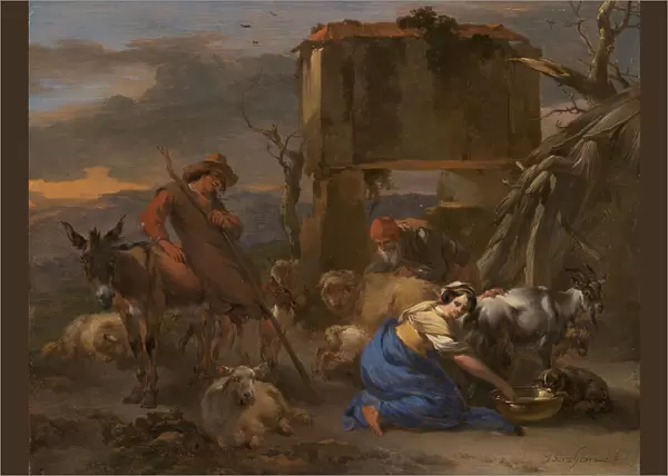 Pastoral Scene with a Shepherdess Milking a Goat, 1665  /  70. Creator: Nicolaes Berchem