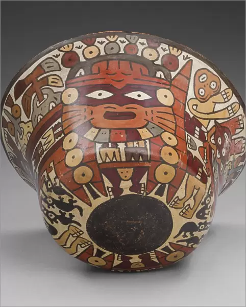 Bowl Depicting a Costumed Ritual Performer with Abstract Plants, Holding a Captive, 180 B