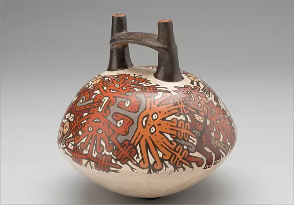 Double-Spouted Vessel Depicting Ritual Masks, 180 B. C.  /  A. D. 500. Creator: Unknown