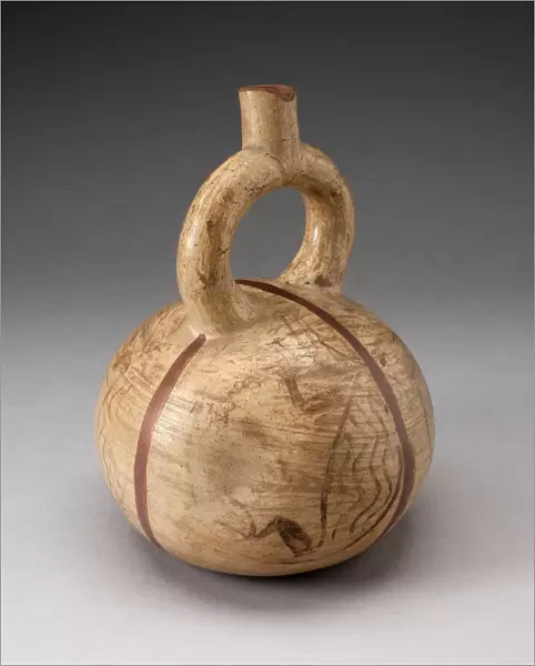 Globular Stirrup Vessel with Depicting Abstract Animals, Possibly Overpainted, 100 B. C.  /  A
