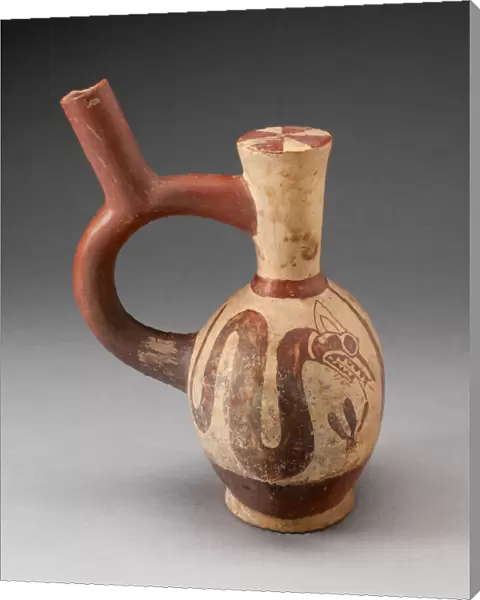 Stirrup-Handled Jar Depicting a Supernatural Serpent with a Plant, 100 B. C.  /  A. D. 500