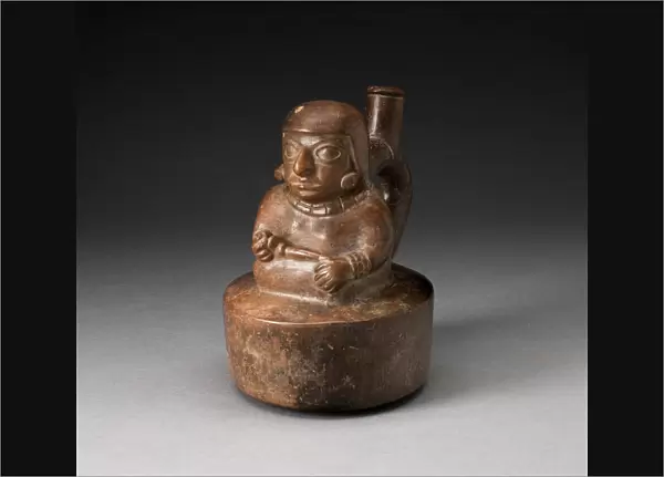 Blackware Spouted Vessel with a Seated Female Holding a Pipe or Staff, 100 B. C.  /  A. D. 500