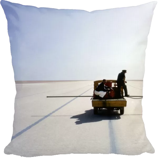 Marking the course for Bluebird CN7s World Land Speed record attempt, Lake Eyre