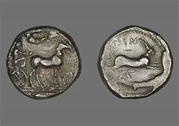 Tetradrachm (Coin) Portraying Biga with Mules, 484-476 BCE. Creator: Unknown