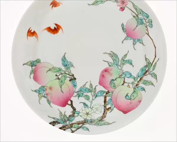 Dish with Peaches and Bats, Qing dynasty (1644-1911), Yongzheng reign mark and period