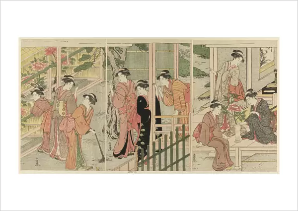 Women Admiring Peonies, c. 1789  /  1801. Creator: Katsukawa Shuncho