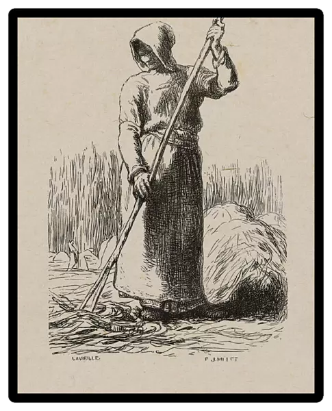 Woman Raking Hay, 1853, after drawing made in 1852. Creator: Jacques-Adrien Lavieille