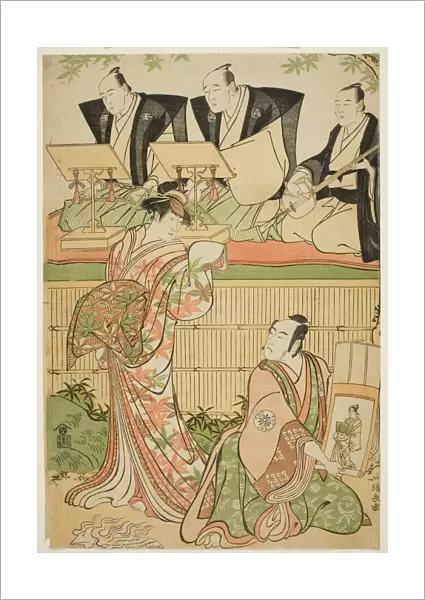 The Actors Matsumoto Koshiro IV as Ukita Sakingo and Sawamura Sojuro III as the ghost of t... 1788. Creator: Torii Kiyonaga