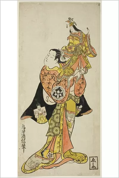 The Actor Yamashita Kinsaku holding a puppet of the Empress in the play 'Diary Kept on a J... 1725. Creator: Torii Kiyonobu II