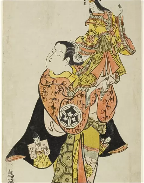 The Actor Yamashita Kinsaku holding a puppet of the Empress in the play 'Diary Kept on a J... 1725. Creator: Torii Kiyonobu II