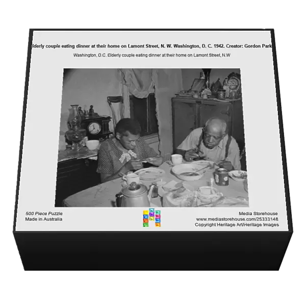 Elderly couple eating dinner at their home on Lamont Street, N. W. Washington, D. C. 1942. Creator: Gordon Parks