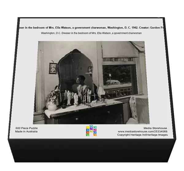 Dresser in the bedroom of Mrs. Ella Watson, a government charwoman, Washington, D. C. 1942. Creator: Gordon Parks