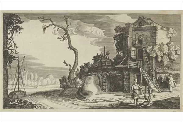 Square Tower Used as Inn near a River, ca. 1641. Creators: Jan van de Velde II, Claes Jansz Visscher