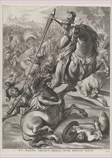 Plate 16: Battle of Achilles against the Trojans; from Guillielmus Becanuss Serenissimi... 1636. Creators: Johannes Meursius, Willem van der Beke