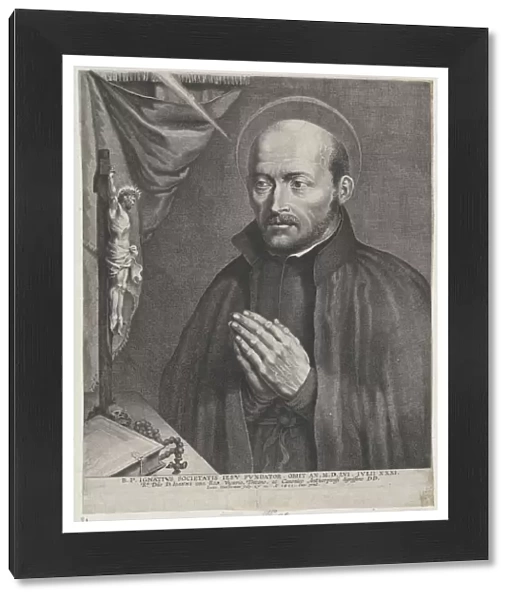 Saint Ignatius of Loyola, praying towards the left with a crucifix, a rosary, a book, and... 1621. Creator: Lucas Vorsterman