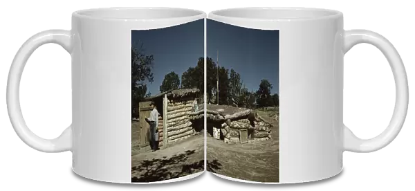 Mr. Leatherman, homesteader, coming out of his dugout home, Pie Town, New Mexico, 1940. Creator: Russell Lee