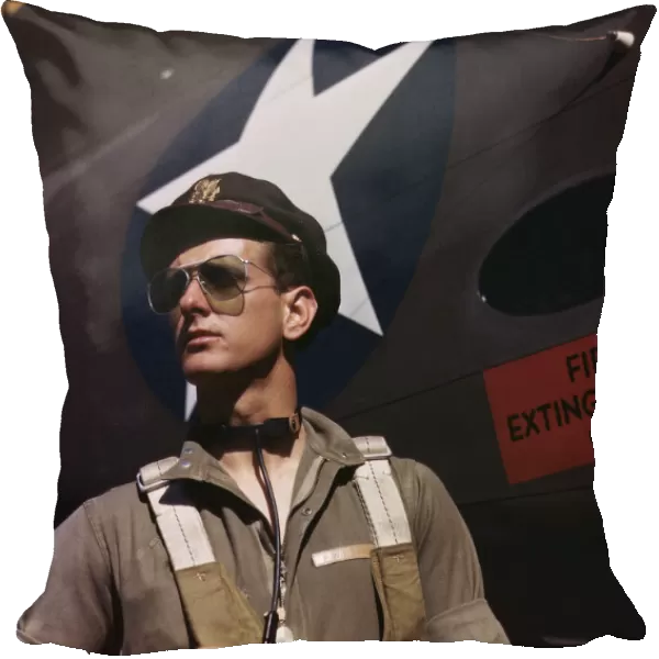 F. W. Hunter, Army test pilot, Douglas Aircraft Company plant at Long Beach, Calif. 1942. Creator: Alfred T Palmer