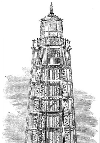 Wrought-iron lighthouse on the Ushruffee Reef, in the Strait of Jubal, in the Red Sea, 1862. Creator: Unknown