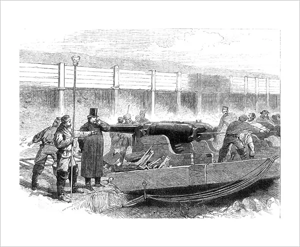 Manufacture of the Armstrong Gun at Woolwich Arsenal: the guns at the proof-butts, 1862. Creator: Unknown