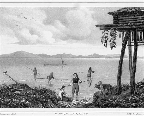 Fishing in Kamchatka, 19th century. Creators: Friedrich Heinrich Kittlitz, Godefroy Engelmann, Jules David, Edouard Jean Marie Hostein