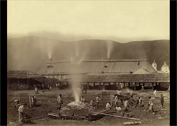 Hard Labor Convicts Roasting Ore in the Yard of the Kutomara Plant, 1891. Creator: Aleksei Kuznetsov