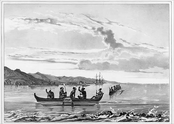 View of the Port of La Coquille In Kosrae Island, Caroline Islands, 19th century. Creators: Alexander Postels, Godefroy Engelmann, Emile-Charles Wattier