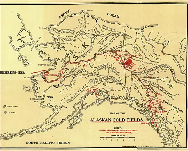Map of the Alaskan gold fields, 1897. Creator: T. S. Lee