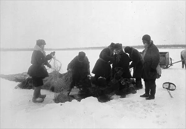 Ice fishing, 1890. Creator: Unknown
