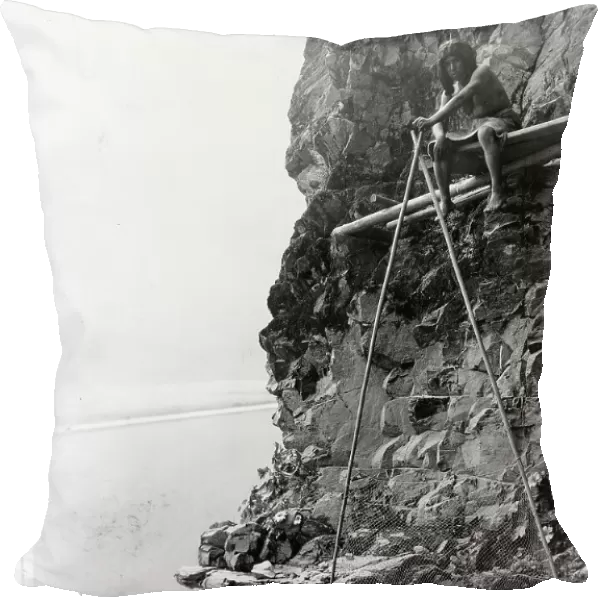 Fishing platform on Trinity River-Hupa, c1923. Creator: Edward Sheriff Curtis