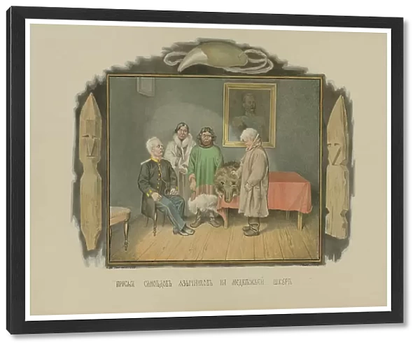 Oath ritual of the Samoyed-heathens on a bear hide, 1862-1887. Creator: Mikhail Znamensky