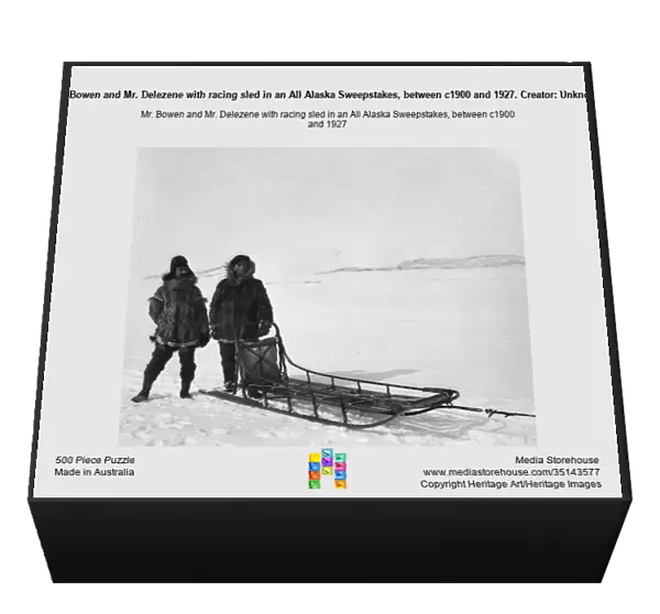 Mr. Bowen and Mr. Delezene with racing sled in an All Alaska Sweepstakes, between c1900 and 1927. Creator: Unknown