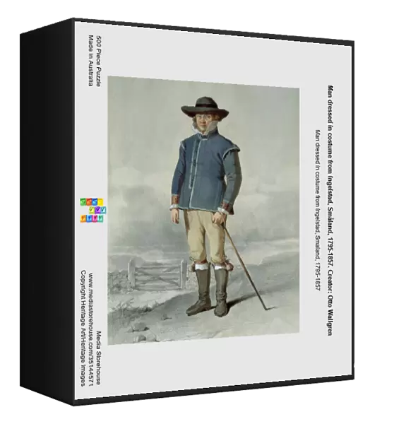 Man dressed in costume from Ingelstad, Småland, 1795-1857. Creator: Otto Wallgren