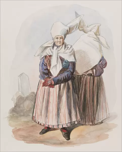 Apparel - Woman front and back. Östergötland, Finspång, Skedevi. (c1860s). Creator: Vilhelm Wallander